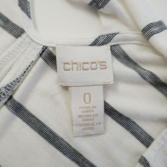 Chico's Size 0 White Gray Striped Shirt Dress Dress Rayon Blend Short Sleeve - Picture 10 of 10